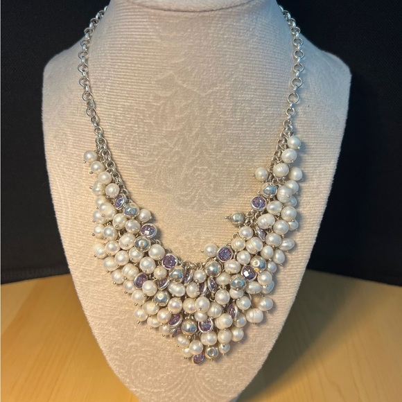 Elegant White River Pearl and Lilac Alexandrite Stone Necklaces - Picture 3 of 6